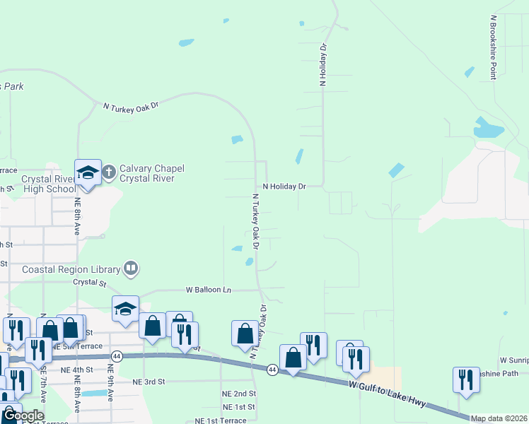 map of restaurants, bars, coffee shops, grocery stores, and more near 8025 West Rosella Court in Crystal River