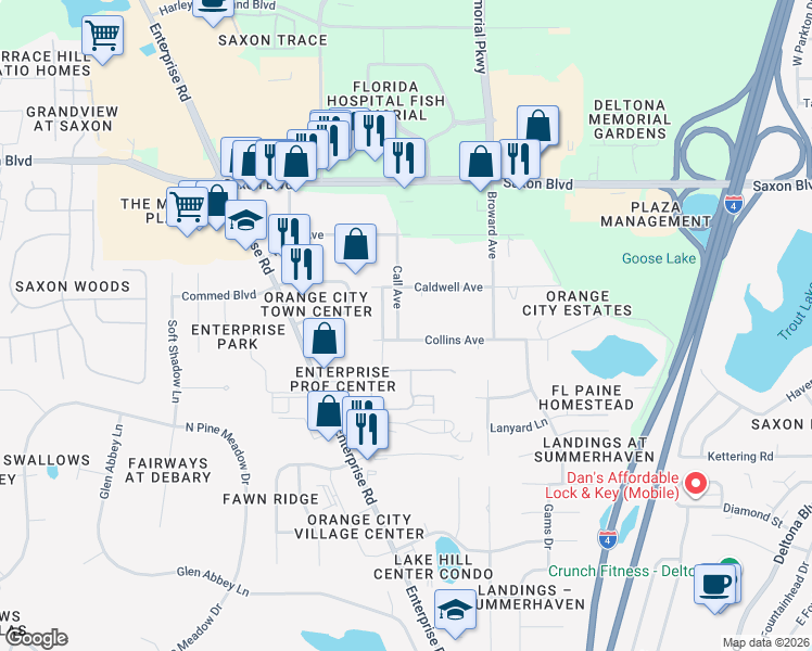 map of restaurants, bars, coffee shops, grocery stores, and more near 2745 Call Avenue in Orange City