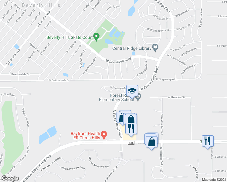 map of restaurants, bars, coffee shops, grocery stores, and more near 792 West Cockatiel Loop in Hernando