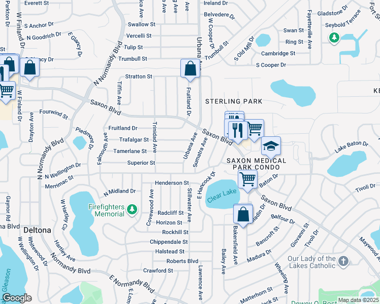 map of restaurants, bars, coffee shops, grocery stores, and more near 1541 Urbana Avenue in Deltona
