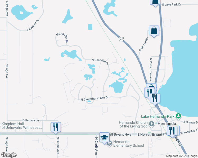 map of restaurants, bars, coffee shops, grocery stores, and more near 2984 North Stratham Point in Hernando