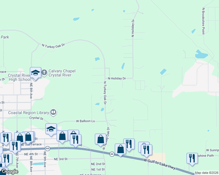 map of restaurants, bars, coffee shops, grocery stores, and more near 8025 West Rosella Court in Crystal River