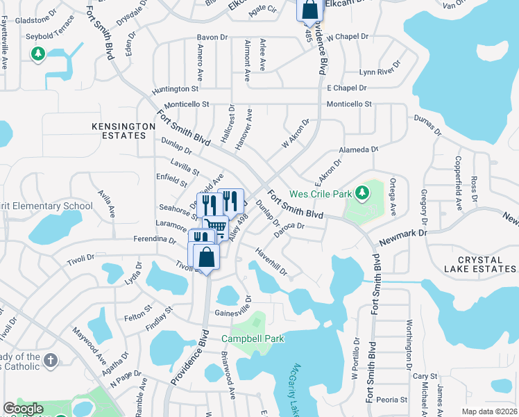 map of restaurants, bars, coffee shops, grocery stores, and more near 1540 Gainesville Drive in Deltona