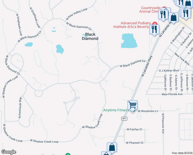 map of restaurants, bars, coffee shops, grocery stores, and more near 3031 West Plantation Pines Court in Lecanto