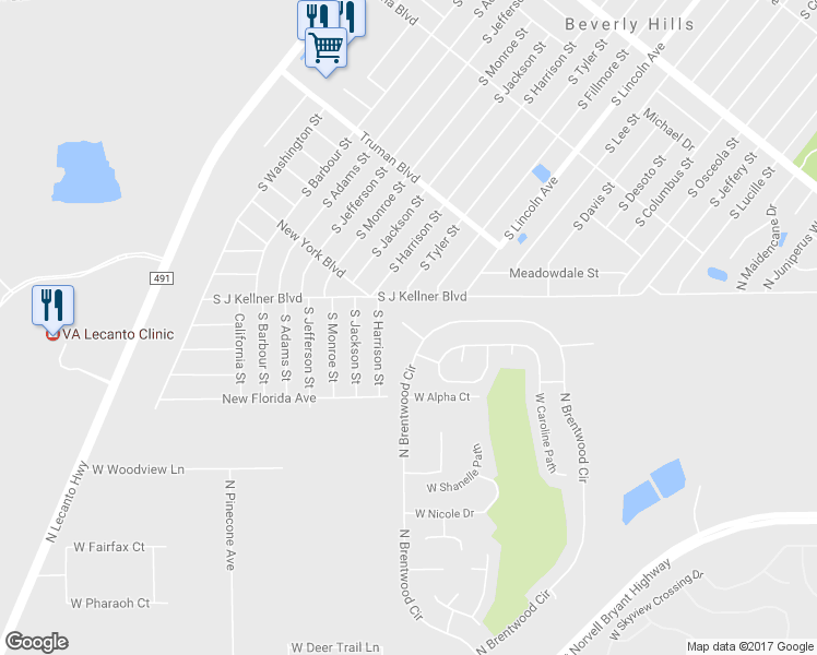 map of restaurants, bars, coffee shops, grocery stores, and more near 1942 West Marsten Court in Lecanto