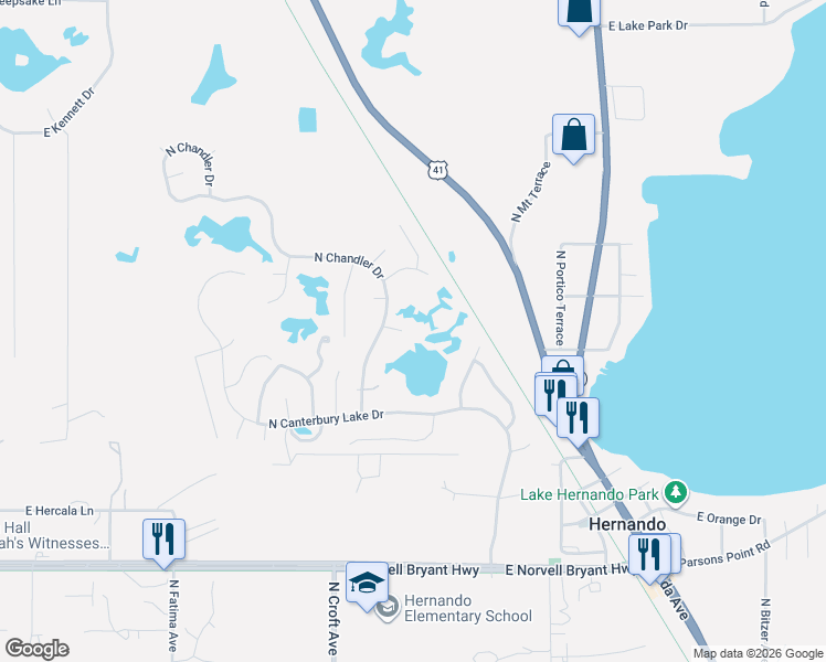 map of restaurants, bars, coffee shops, grocery stores, and more near 3081 East Berwick Court in Hernando