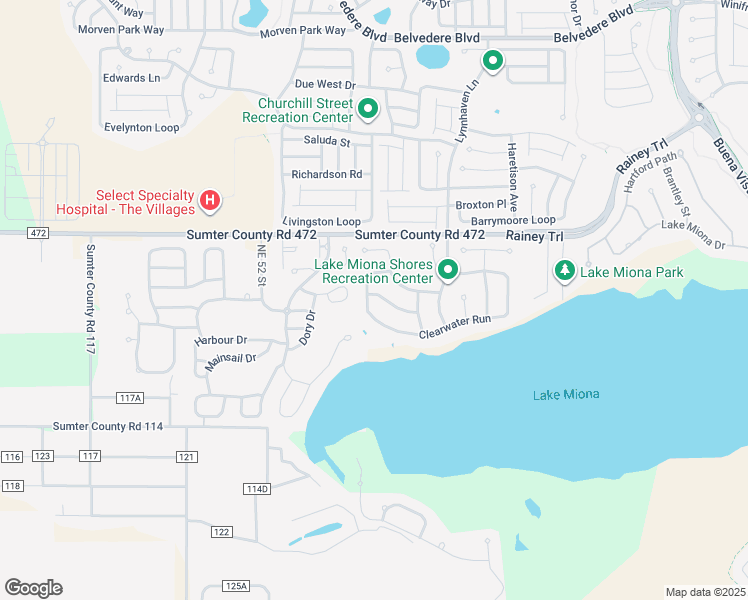 map of restaurants, bars, coffee shops, grocery stores, and more near 2362 Beachwood Street in The Villages