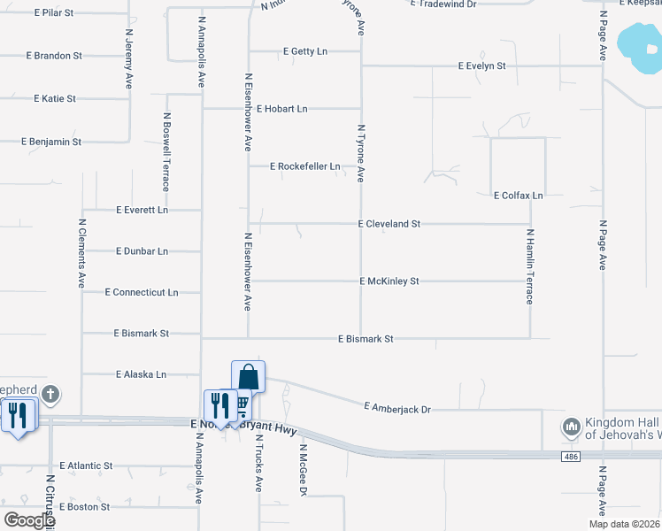map of restaurants, bars, coffee shops, grocery stores, and more near 1239 East McKinley Street in Hernando