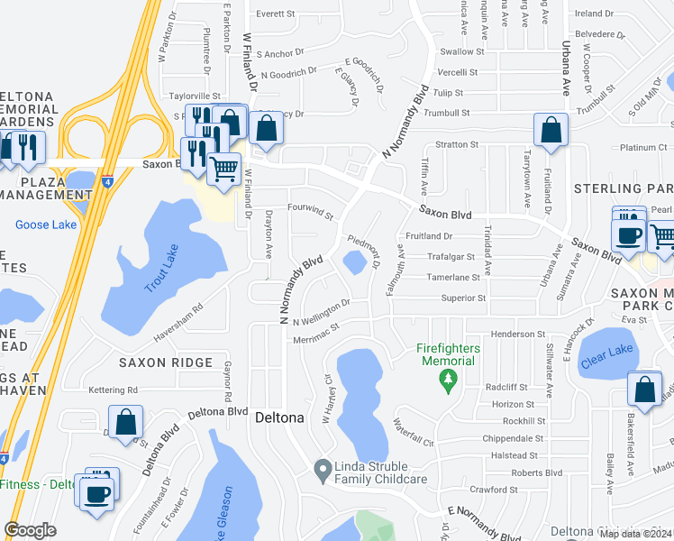 map of restaurants, bars, coffee shops, grocery stores, and more near 1547 Antilles Terrace in Deltona