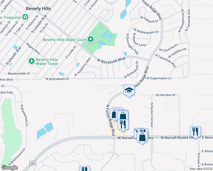 map of restaurants, bars, coffee shops, grocery stores, and more near 798 W Sunbird Path in Hernando