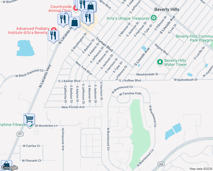 map of restaurants, bars, coffee shops, grocery stores, and more near 1942 West Marsten Court in Lecanto