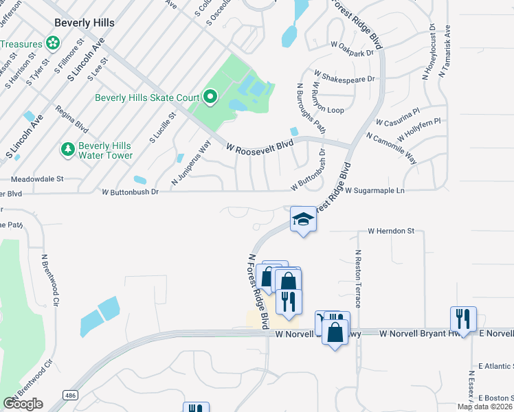 map of restaurants, bars, coffee shops, grocery stores, and more near 700-798 West Sunbird Path in Hernando