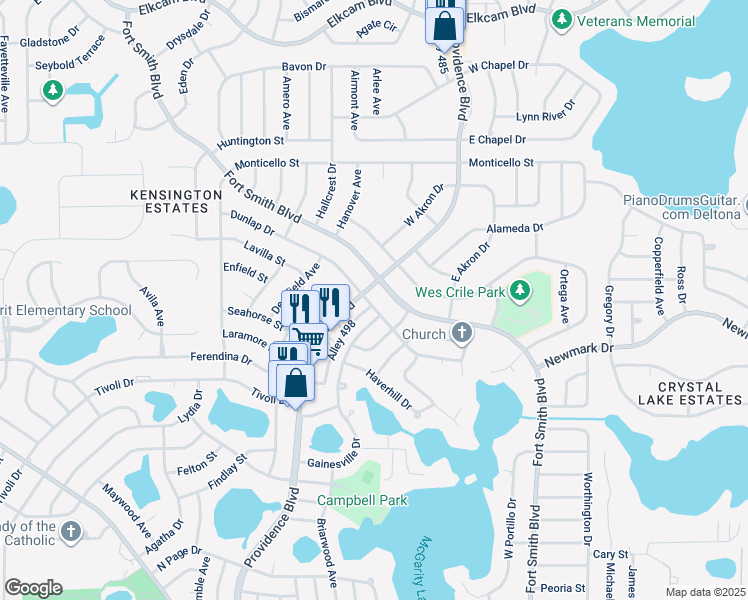 map of restaurants, bars, coffee shops, grocery stores, and more near 1591 Dunlap Drive in Deltona