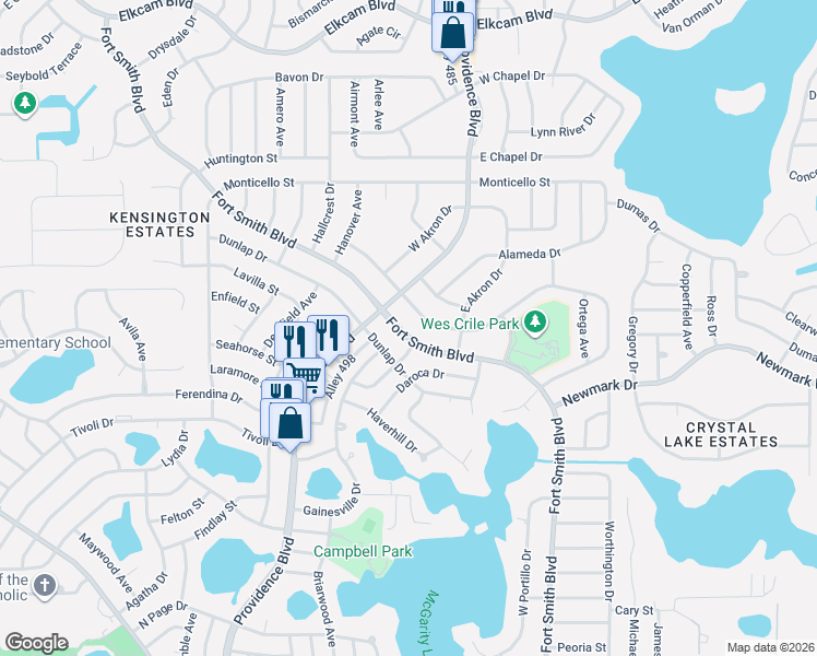 map of restaurants, bars, coffee shops, grocery stores, and more near 1576 Fort Smith Boulevard in Deltona