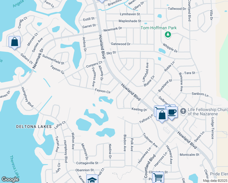 map of restaurants, bars, coffee shops, grocery stores, and more near 3017 Fayson Circle in Deltona