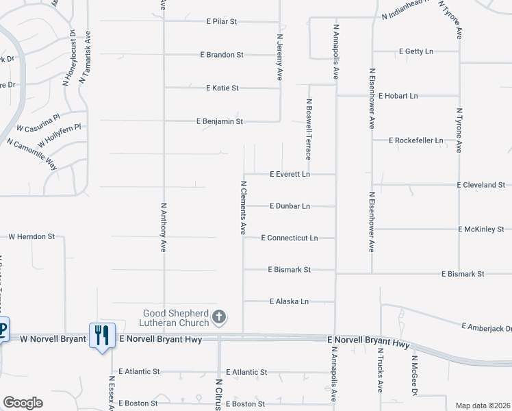 map of restaurants, bars, coffee shops, grocery stores, and more near 573 East Dunbar Lane in Hernando