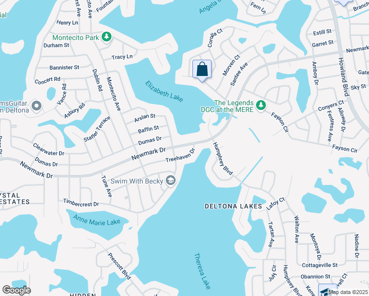 map of restaurants, bars, coffee shops, grocery stores, and more near 2585 Newmark Drive in Deltona