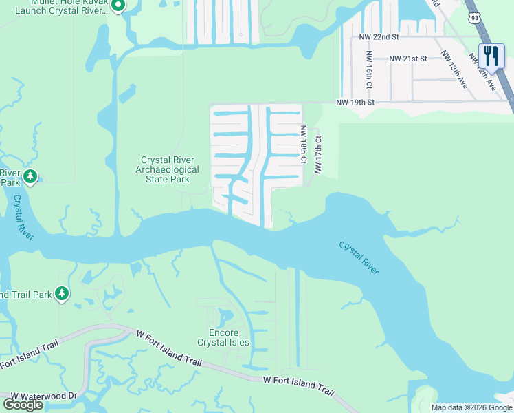 map of restaurants, bars, coffee shops, grocery stores, and more near 1431 Northwest 20th Avenue in Crystal River