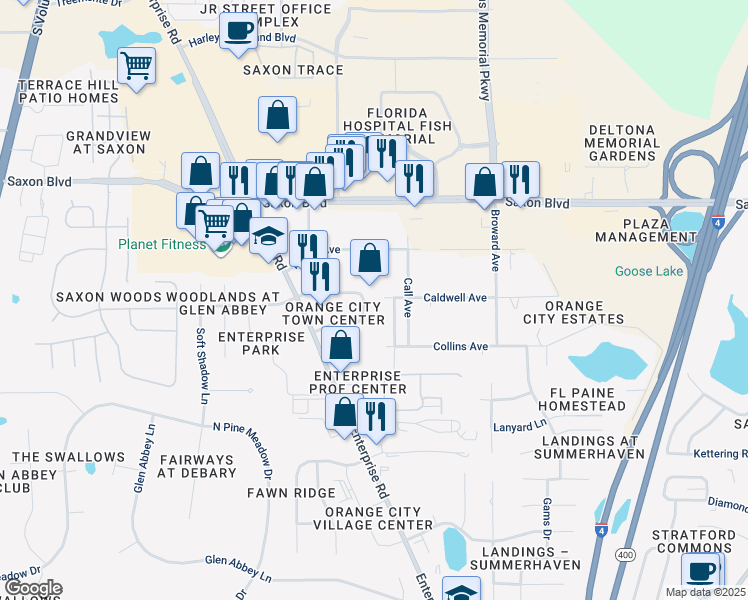 map of restaurants, bars, coffee shops, grocery stores, and more near 945 Caldwell Avenue in Orange City
