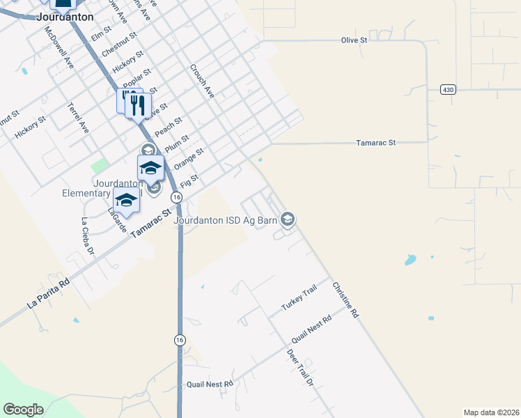 map of restaurants, bars, coffee shops, grocery stores, and more near 300 Christine Road in Jourdanton