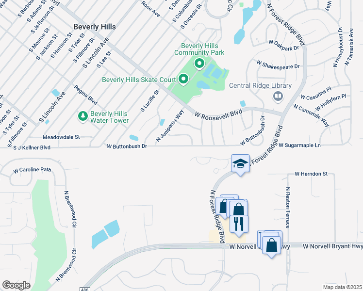map of restaurants, bars, coffee shops, grocery stores, and more near 941 West Buttonbush Drive in Beverly Hills