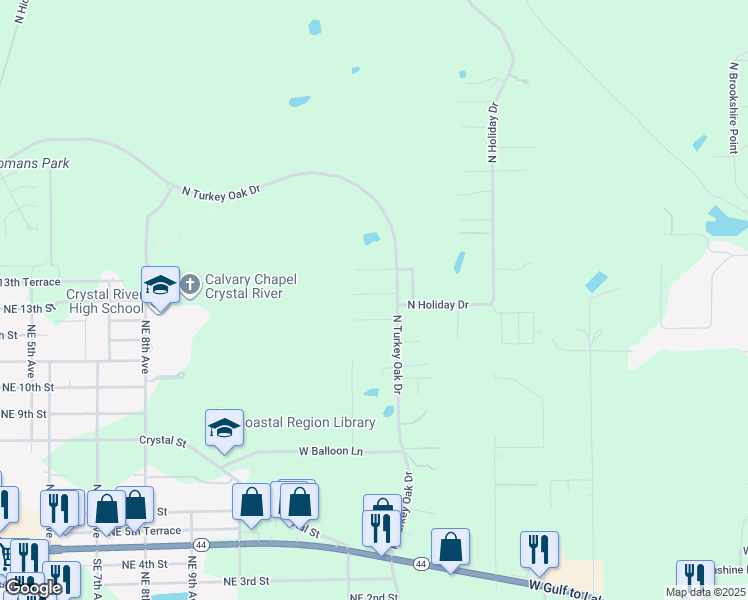 map of restaurants, bars, coffee shops, grocery stores, and more near 8186 West Fairoak Court in Crystal River