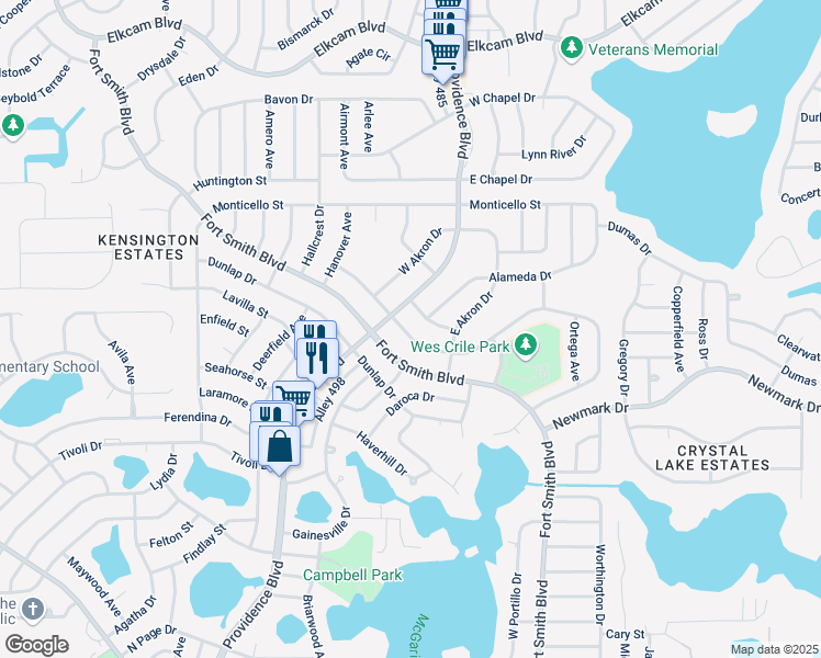map of restaurants, bars, coffee shops, grocery stores, and more near 1711 Providence Boulevard in Deltona