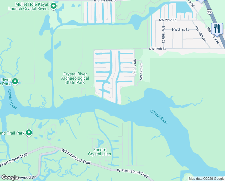 map of restaurants, bars, coffee shops, grocery stores, and more near 1431 Northwest 20th Avenue in Crystal River