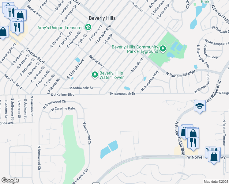map of restaurants, bars, coffee shops, grocery stores, and more near 212 South Lucille Street in Beverly Hills