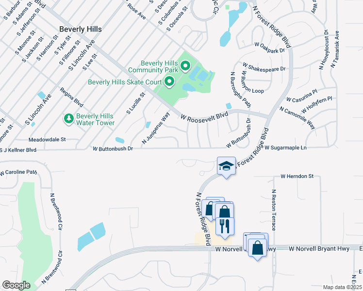map of restaurants, bars, coffee shops, grocery stores, and more near 855 West Catbrier Lane in Beverly Hills