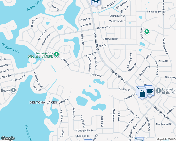 map of restaurants, bars, coffee shops, grocery stores, and more near 1577 Fentress Avenue in Deltona