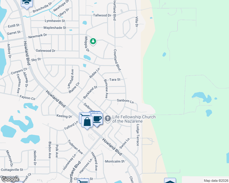 map of restaurants, bars, coffee shops, grocery stores, and more near 3318 Caldwell Street in Deltona