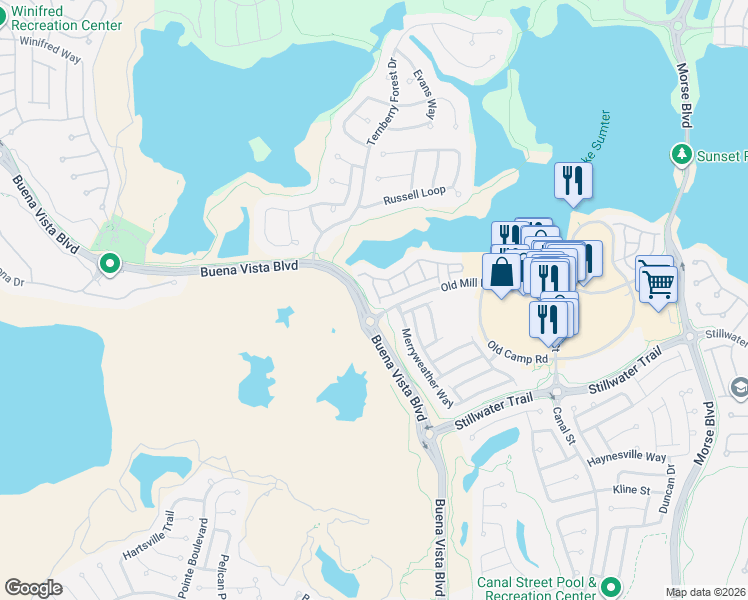 map of restaurants, bars, coffee shops, grocery stores, and more near 1038 Ibises Court in The Villages