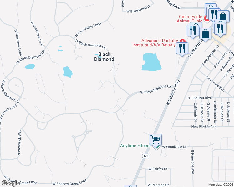 map of restaurants, bars, coffee shops, grocery stores, and more near 2945 West Plantation Pines Court in Lecanto