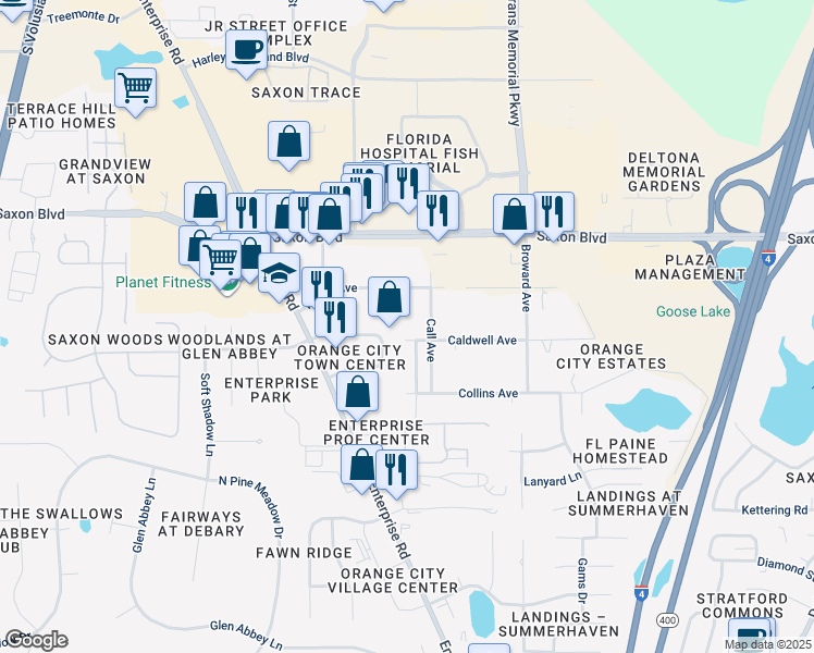 map of restaurants, bars, coffee shops, grocery stores, and more near 945 Caldwell Avenue in Orange City