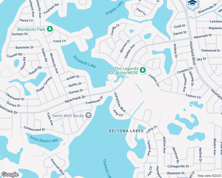map of restaurants, bars, coffee shops, grocery stores, and more near 2632 Newmark Drive in Deltona