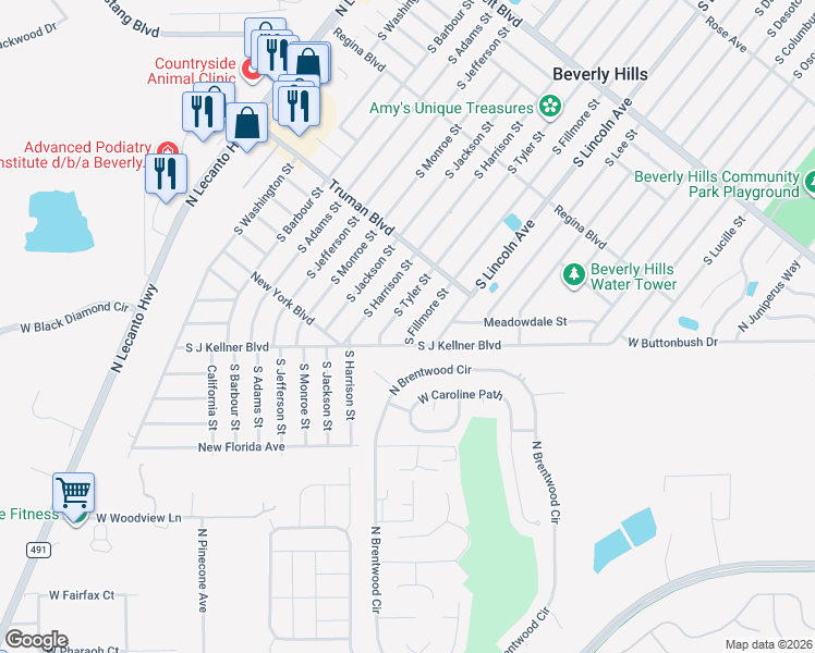 map of restaurants, bars, coffee shops, grocery stores, and more near 319 South Fillmore Street in Beverly Hills