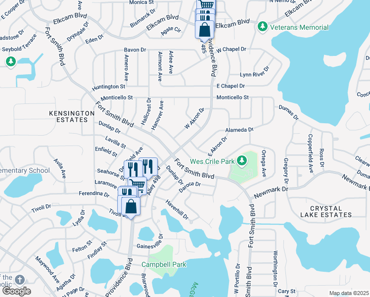 map of restaurants, bars, coffee shops, grocery stores, and more near 1711 Providence Boulevard in Deltona