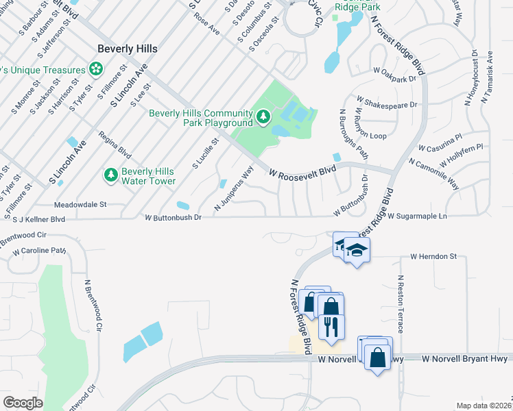map of restaurants, bars, coffee shops, grocery stores, and more near 941 West Buttonbush Drive in Beverly Hills