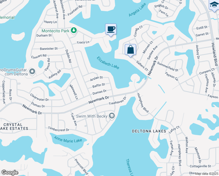 map of restaurants, bars, coffee shops, grocery stores, and more near 2536 Dumas Drive in Deltona