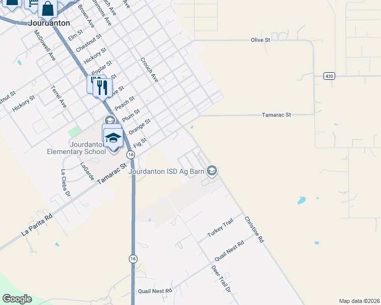 map of restaurants, bars, coffee shops, grocery stores, and more near 300 Christine Road in Jourdanton