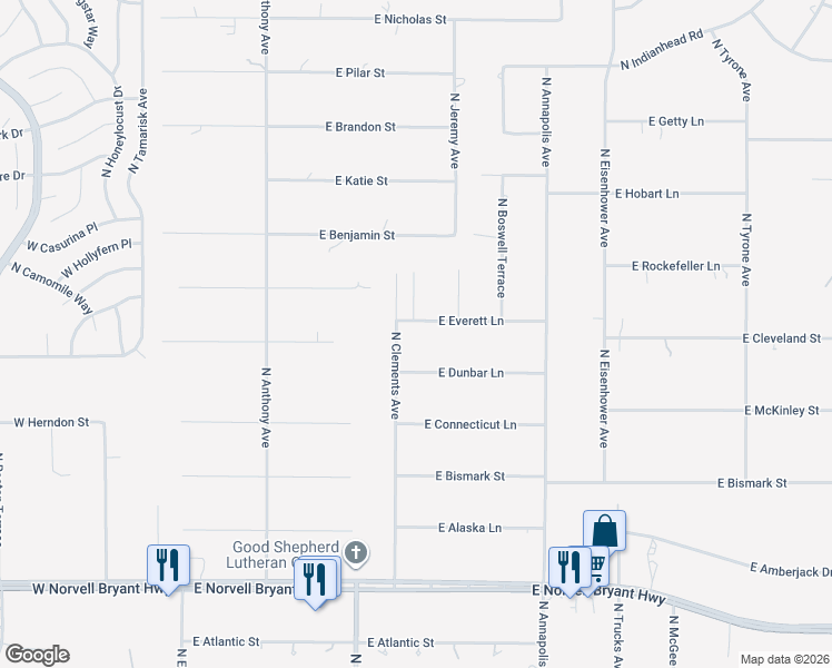 map of restaurants, bars, coffee shops, grocery stores, and more near 573 East Dunbar Lane in Hernando