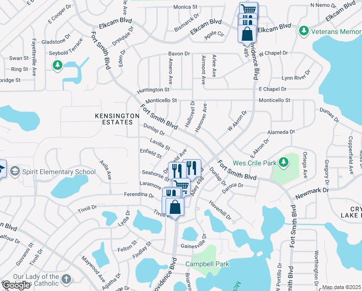 map of restaurants, bars, coffee shops, grocery stores, and more near 1648 Dunlap Drive in Deltona