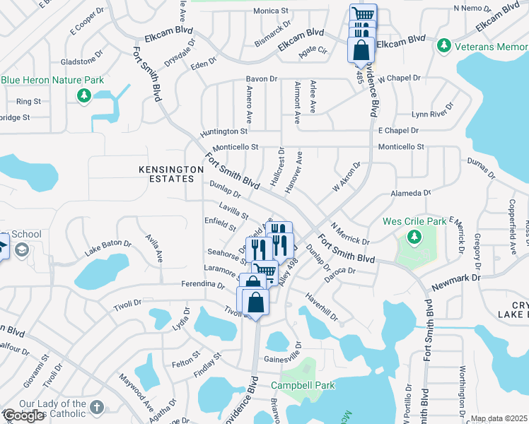 map of restaurants, bars, coffee shops, grocery stores, and more near 1648 Dunlap Drive in Deltona