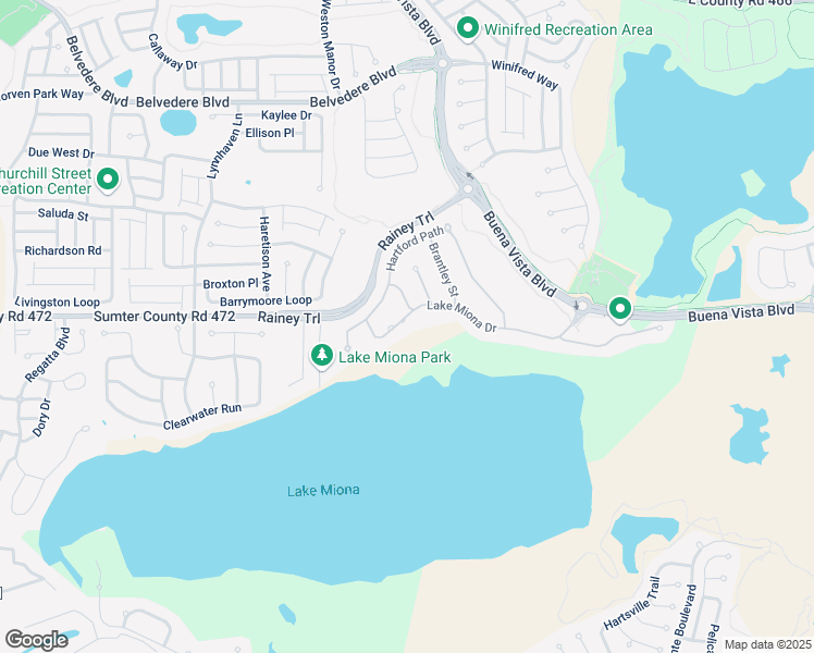 map of restaurants, bars, coffee shops, grocery stores, and more near 1946 Lake Miona Drive in The Villages