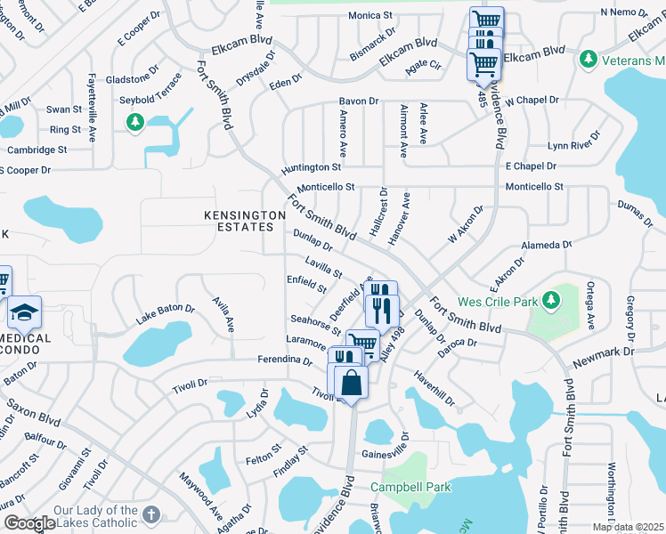 map of restaurants, bars, coffee shops, grocery stores, and more near 1562 Lavilla Street in Deltona
