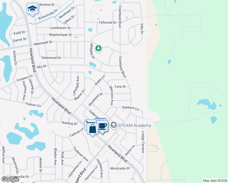 map of restaurants, bars, coffee shops, grocery stores, and more near 3345 Tara Street in Deltona