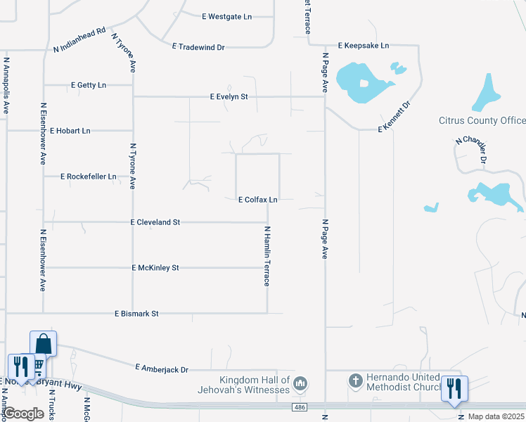 map of restaurants, bars, coffee shops, grocery stores, and more near 1827 East Colfax Lane in Hernando