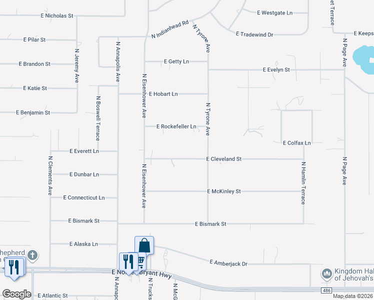 map of restaurants, bars, coffee shops, grocery stores, and more near 1213 East Cleveland Street in Hernando