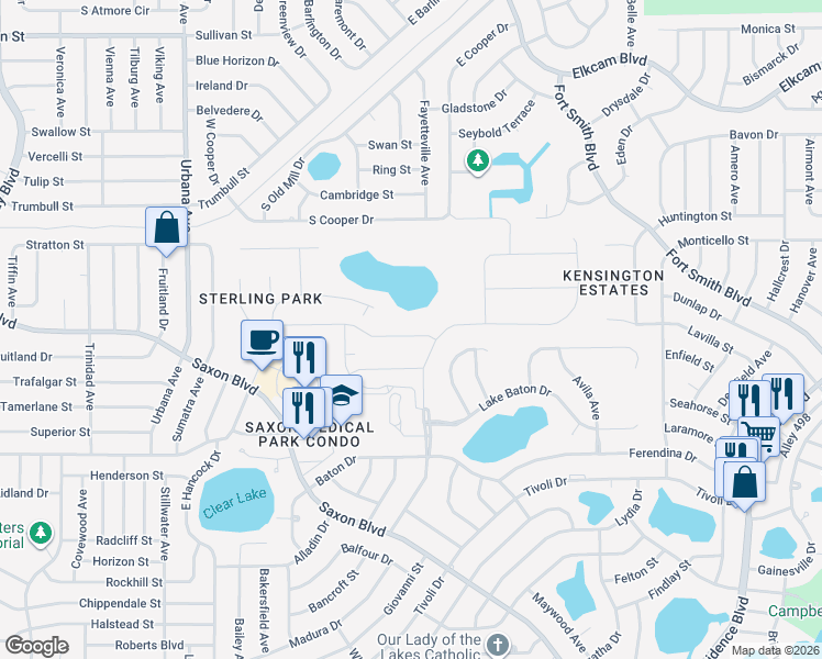map of restaurants, bars, coffee shops, grocery stores, and more near 1601 Sterling Silver Boulevard in Deltona